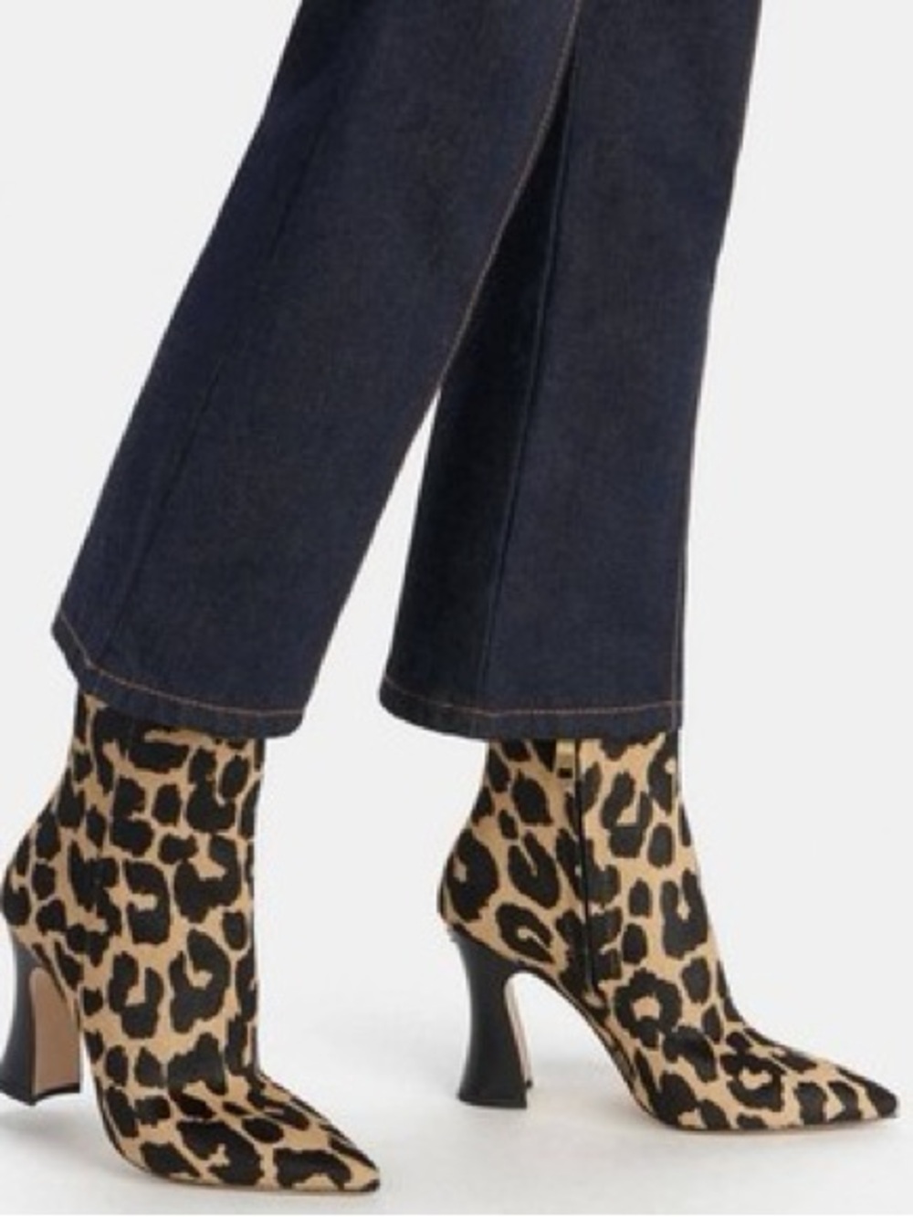 Coach Leopard Print Pointed Toe Ankle Boots - Black & Tan